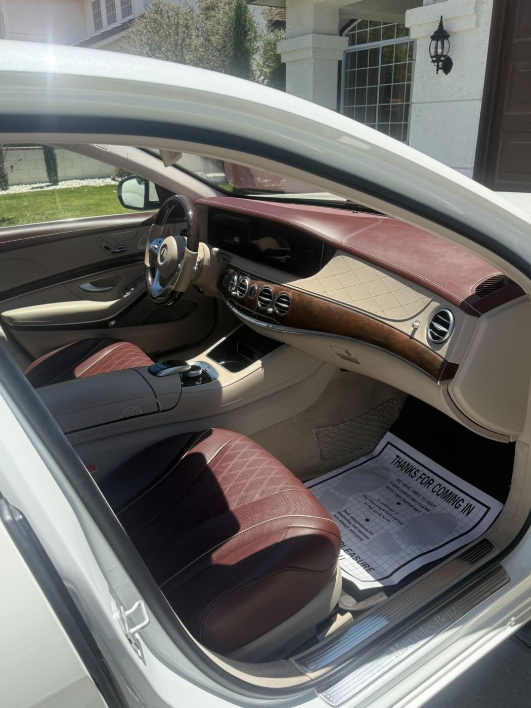 Detailed leather interior with red accents